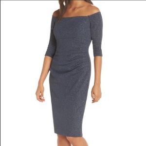 Eliza J Off-Shoulder Glitter Sheath Dress